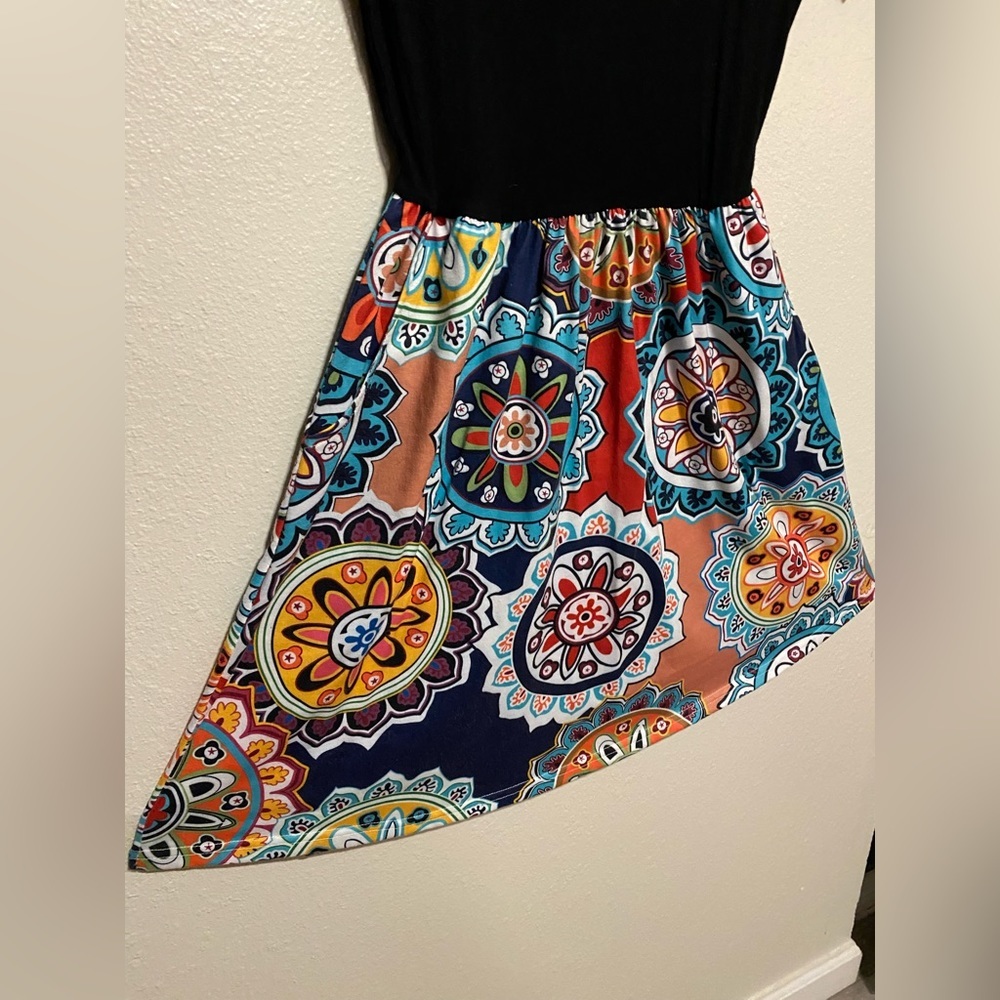 Boho Floral Pocket Dress Medium Colorful Knee Length Short Sleeve Dress - Picture 4 of 4